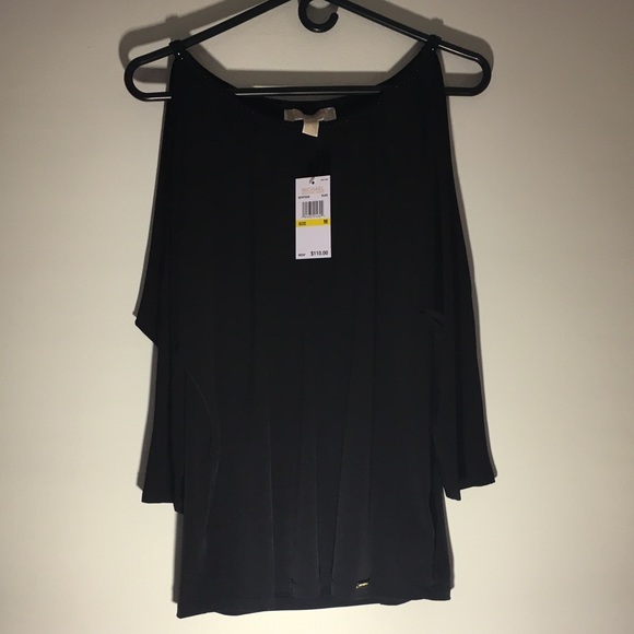 NWT Michael Kors Slit Shoulder Womens Black  Top - Picture 2 of 7